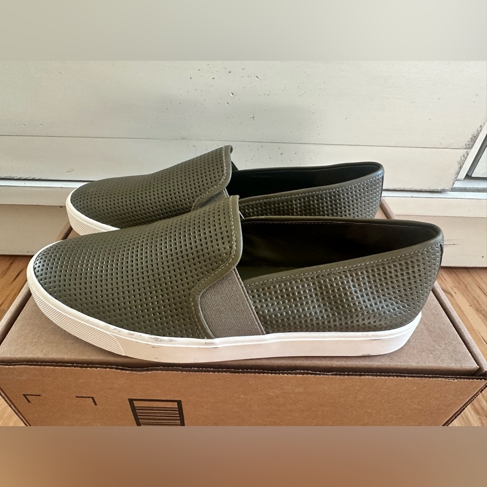 Vince Blair Leather Olive Slip-On Shoes